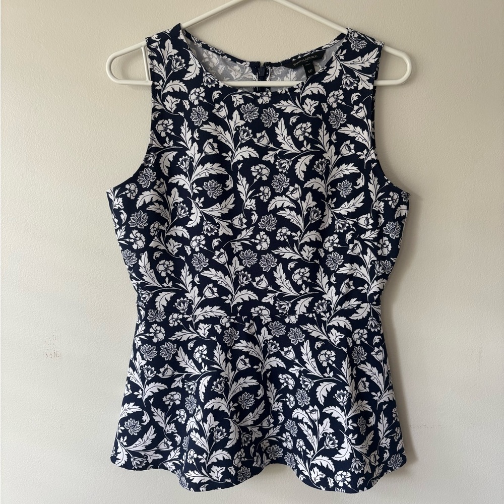 Banana Republic Black and White Sleeveless Peplum Blouse